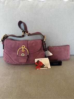Coach Soho Buckle Shoulder Bag Wristlet Set Suede Burgandy NWT Y2K Rare Vintage